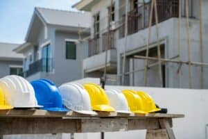 Safety helmets for workplace construction,The safety helmet at construction site.